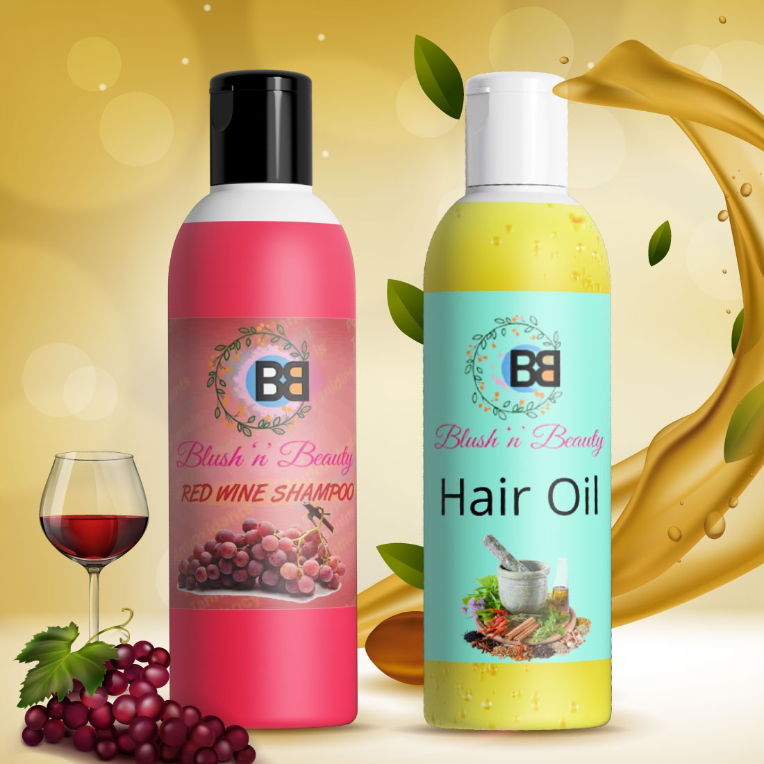 Herbal hair oil and redwine shampoo